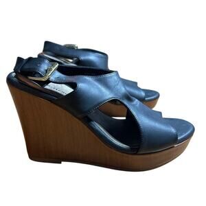 American Eagle Tansy Black Wedge Heels size 8 slingback open toe boho chic